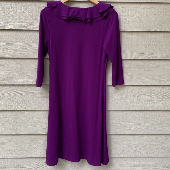 Lauren Ralph Lauren Purple Dress V-Neck 3/4 sleeve Ruffles A-line - Picture 5 of 5